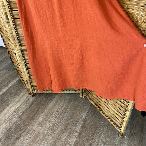 Bryn Walker 100% Linen Dress Women’s Small Orange Rust Short Sleeve Midi - Picture 4 of 6